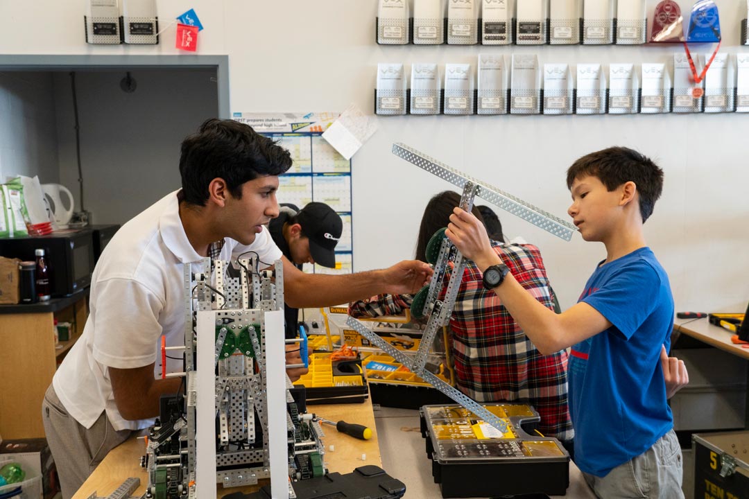 Big Bad Bot Builders mechatronics program, student building robotics