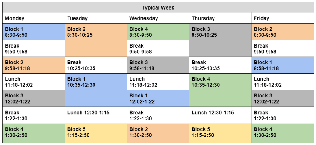 Bell Schedule 2021-22 | Rockridge Secondary School