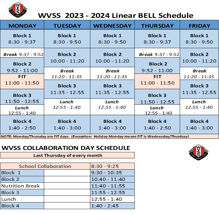 WVSS 2023-24 Bell Schedule