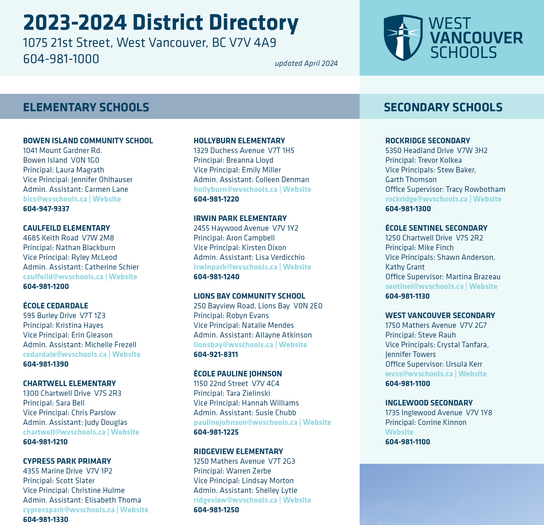 District Contacts West Vancouver Schools